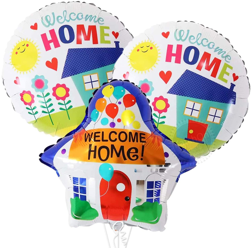 KatchOn Welcome Home Balloons Pack of 3 – House Shaped Foil Balloons in Blue White for Homecoming, Housewarming & Back to School Decor