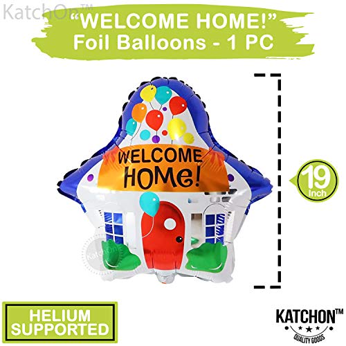 KatchOn Welcome Home Balloons Pack of 3 – House Shaped Foil Balloons in Blue White for Homecoming, Housewarming & Back to School Decor