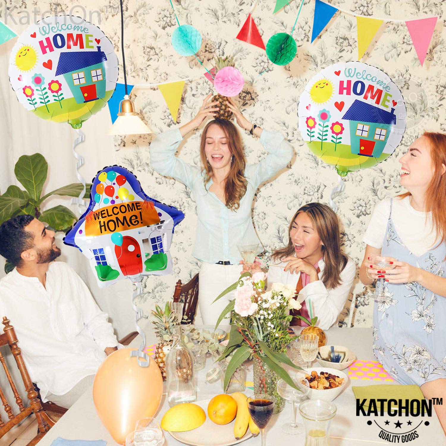KatchOn Welcome Home Balloons Pack of 3 – House Shaped Foil Balloons in Blue White for Homecoming, Housewarming & Back to School Decor