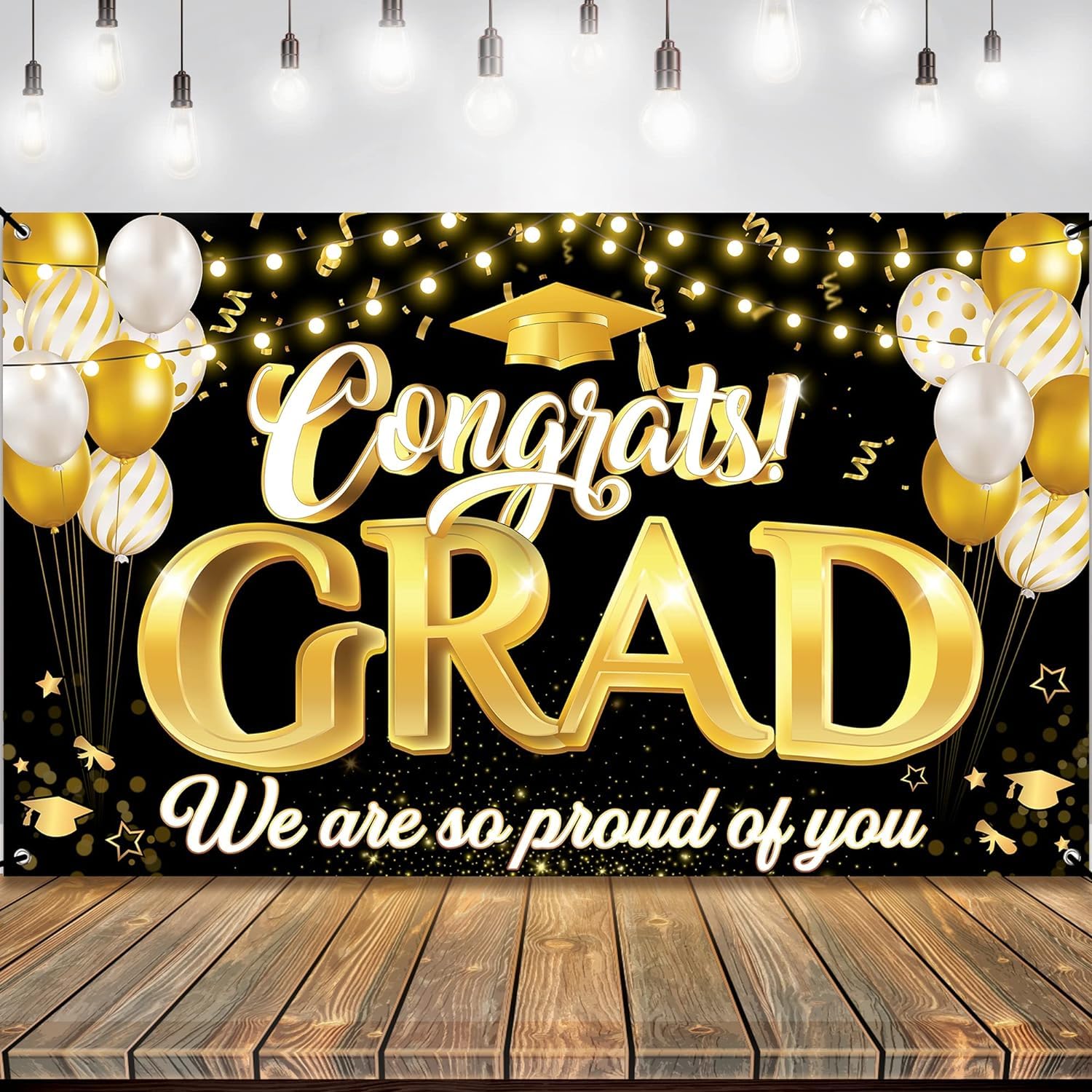 KatchOn Xtralarge Congrats Grad Banner 72x44 Inch - Black & Gold Graduation Decorations Class of 2026