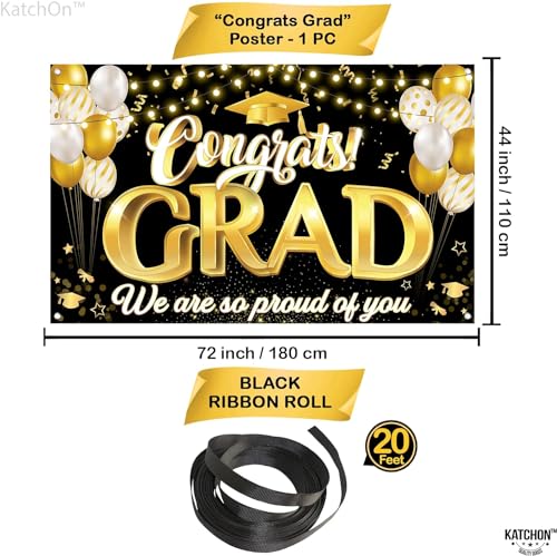 KatchOn Xtralarge Congrats Grad Banner 72x44 Inch - Black & Gold Graduation Decorations Class of 2026
