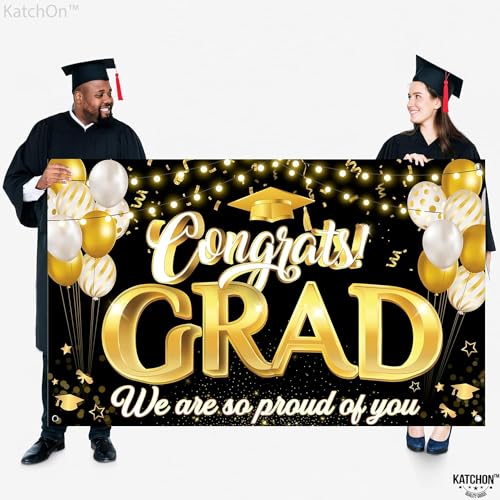 KatchOn Xtralarge Congrats Grad Banner 72x44 Inch - Black & Gold Graduation Decorations Class of 2026