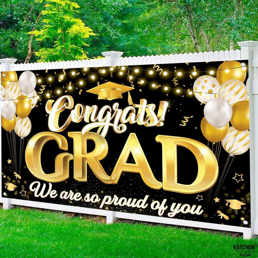 KatchOn Xtralarge Congrats Grad Banner 72x44 Inch - Black & Gold Graduation Decorations Class of 2026