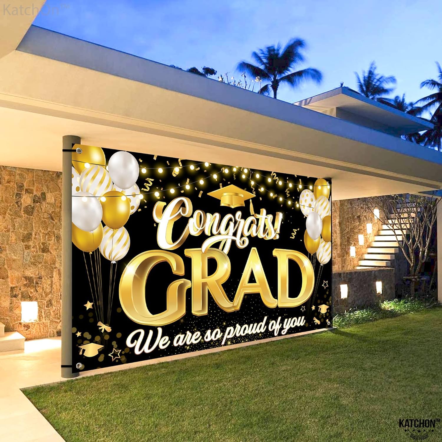 KatchOn Xtralarge Congrats Grad Banner 72x44 Inch - Black & Gold Graduation Decorations Class of 2026