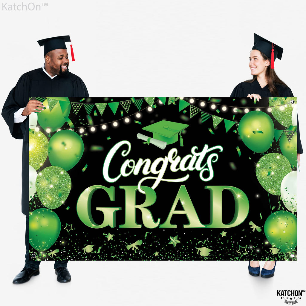 KatchOn XtraLarge Congratulations Graduation Banner - 72x44 Inch Green & Black for Class of 2026