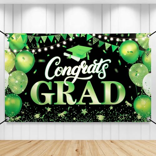 KatchOn XtraLarge Congratulations Graduation Banner - 72x44 Inch Green & Black for Class of 2026