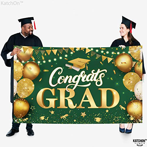 KatchOn XtraLarge Green & Gold Graduation Banner 2026 - 72x44 Inch Cloth Backdrop for Class of 2026