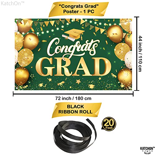 KatchOn XtraLarge Green & Gold Graduation Banner 2026 - 72x44 Inch Cloth Backdrop for Class of 2026