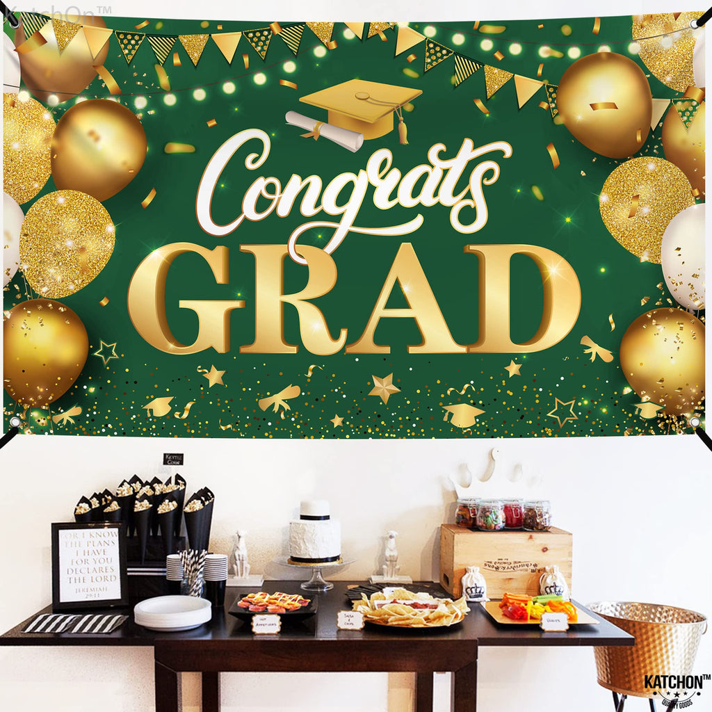 KatchOn XtraLarge Green & Gold Graduation Banner 2026 - 72x44 Inch Cloth Backdrop for Class of 2026