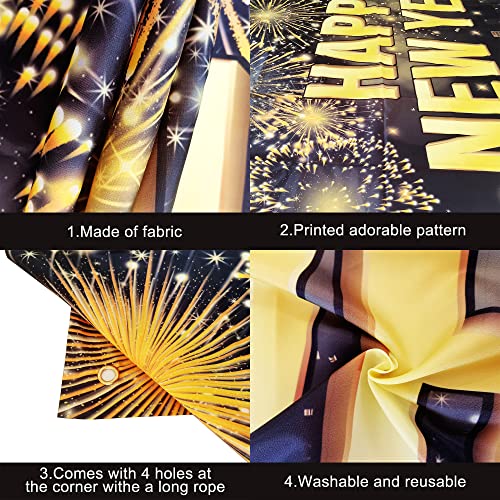 KatchOn XtraLarge Happy New Year Banner 2026 – 72x44 Inch Black and Gold NYE Backdrop