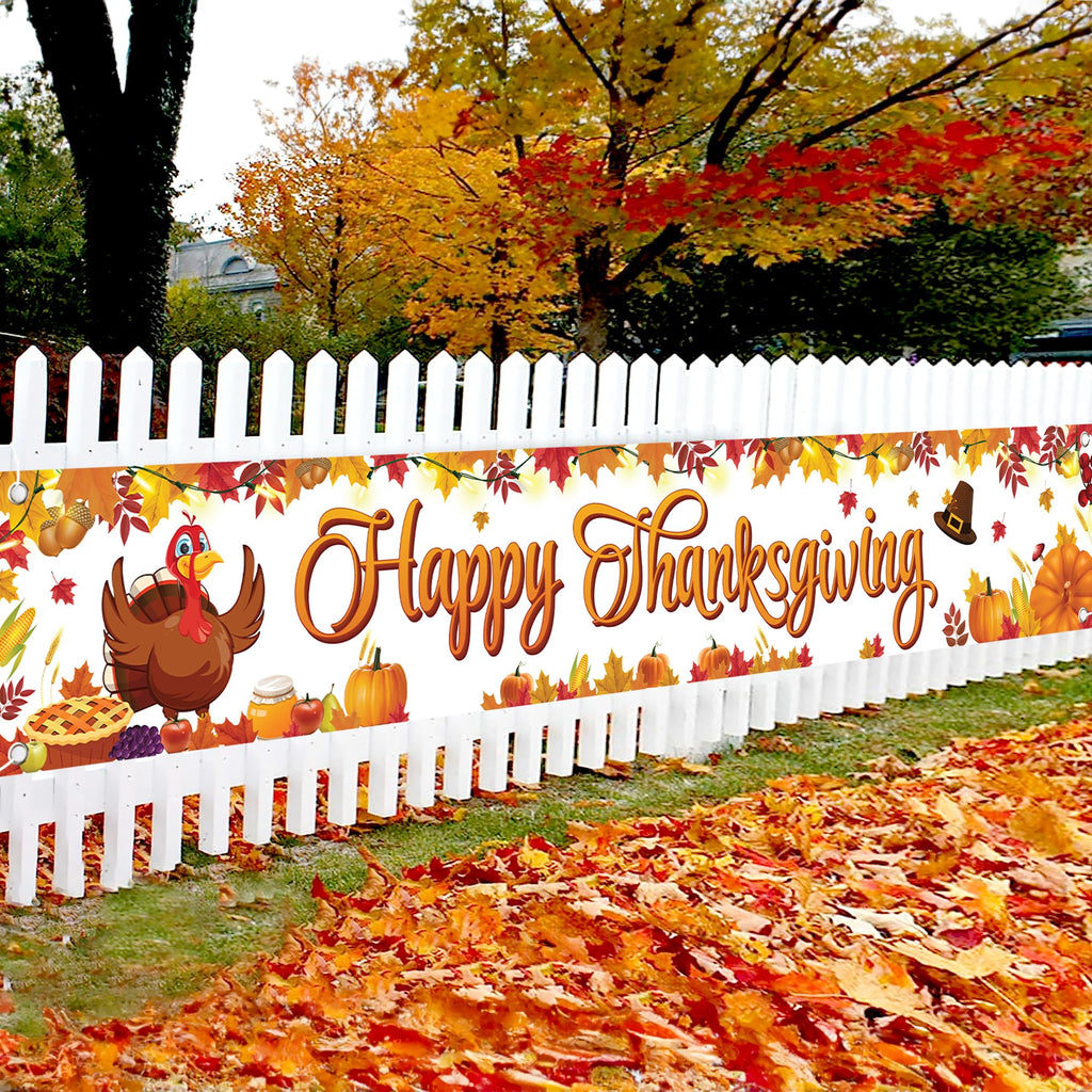 KatchOn Xtralarge Happy Thanksgiving Banner Outdoor - 120x20 Inch Yard Decor