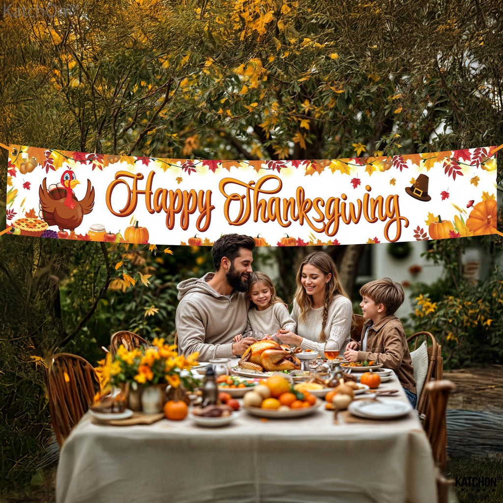 KatchOn Xtralarge Happy Thanksgiving Banner Outdoor - 120x20 Inch Yard Decor