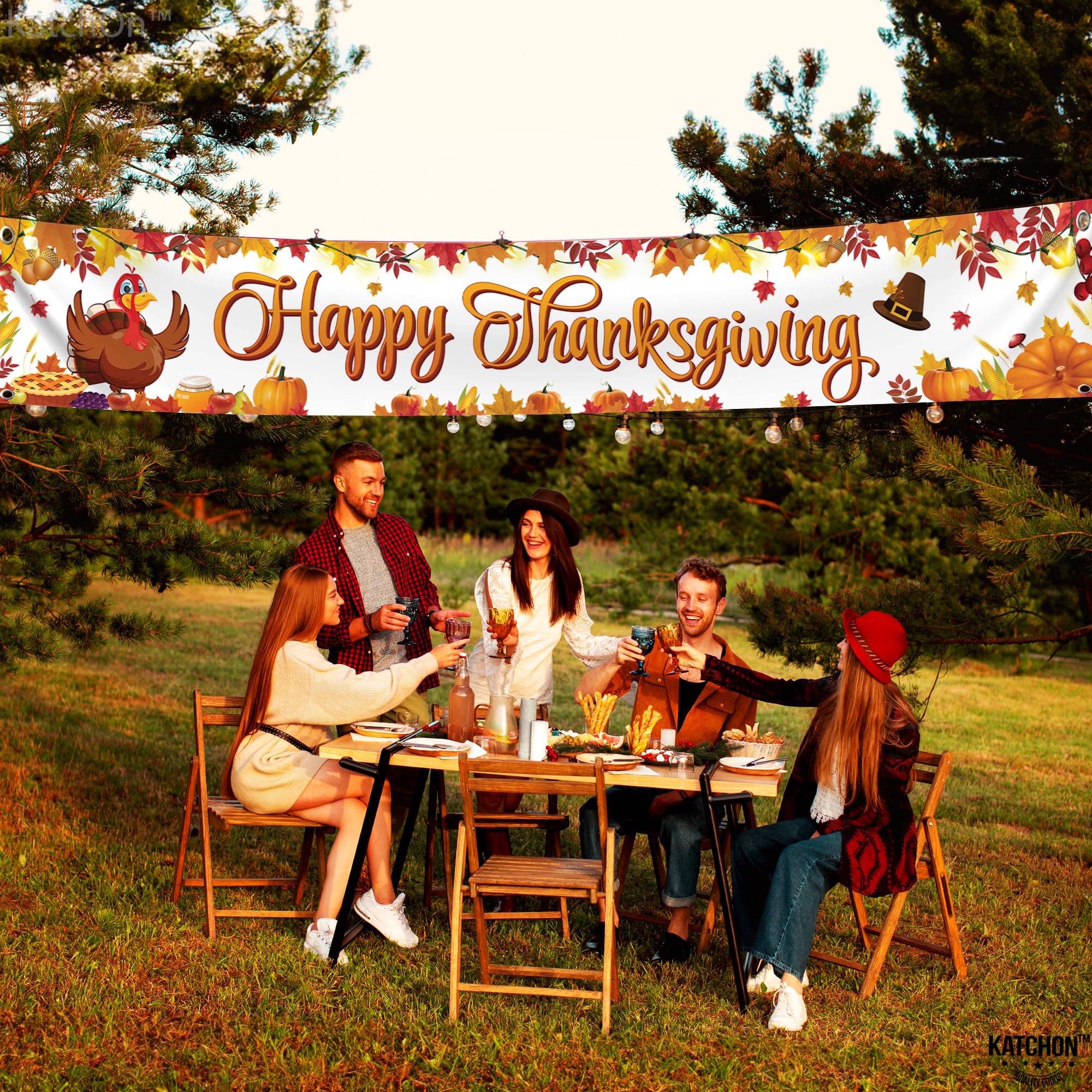 KatchOn Xtralarge Happy Thanksgiving Banner Outdoor - 120x20 Inch Yard Decor