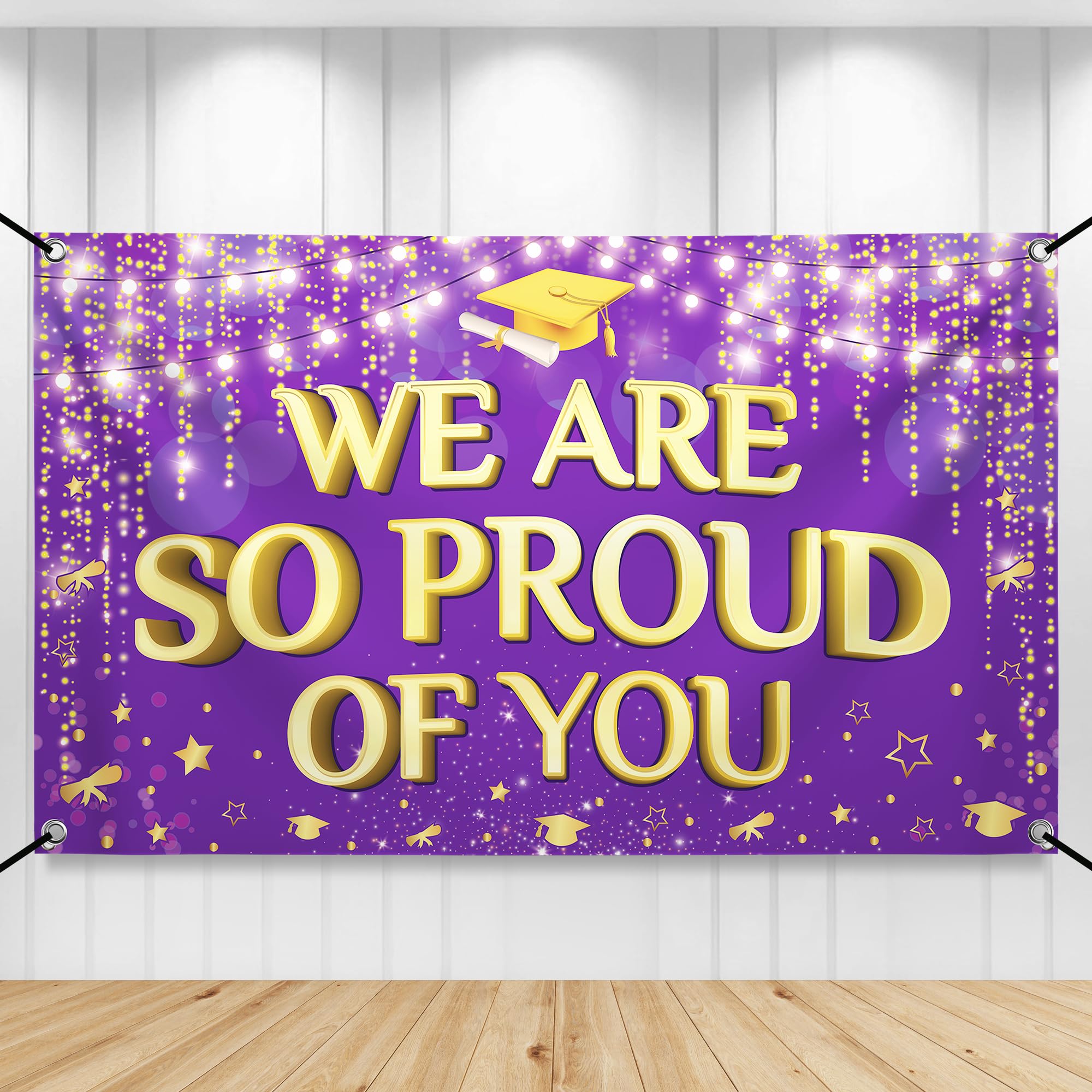 KatchOn XtraLarge Purple and Gold We Are So Proud of You Banner 2026 – 72x44 Inch Graduation Backdrop for Indoor/Outdoor Party Decor
