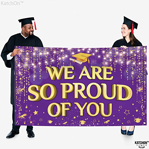 KatchOn XtraLarge Purple and Gold We Are So Proud of You Banner 2026 – 72x44 Inch Graduation Backdrop for Indoor/Outdoor Party Decor