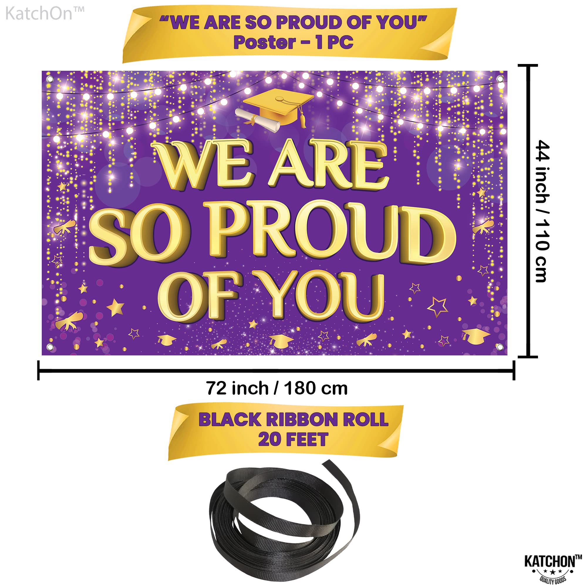 KatchOn XtraLarge Purple and Gold We Are So Proud of You Banner 2026 – 72x44 Inch Graduation Backdrop for Indoor/Outdoor Party Decor