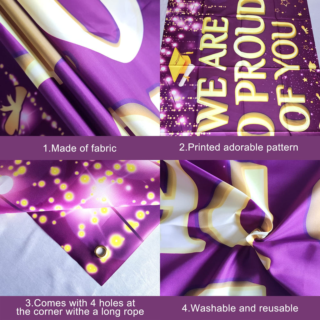 KatchOn XtraLarge Purple and Gold We Are So Proud of You Banner 2026 – 72x44 Inch Graduation Backdrop for Indoor/Outdoor Party Decor
