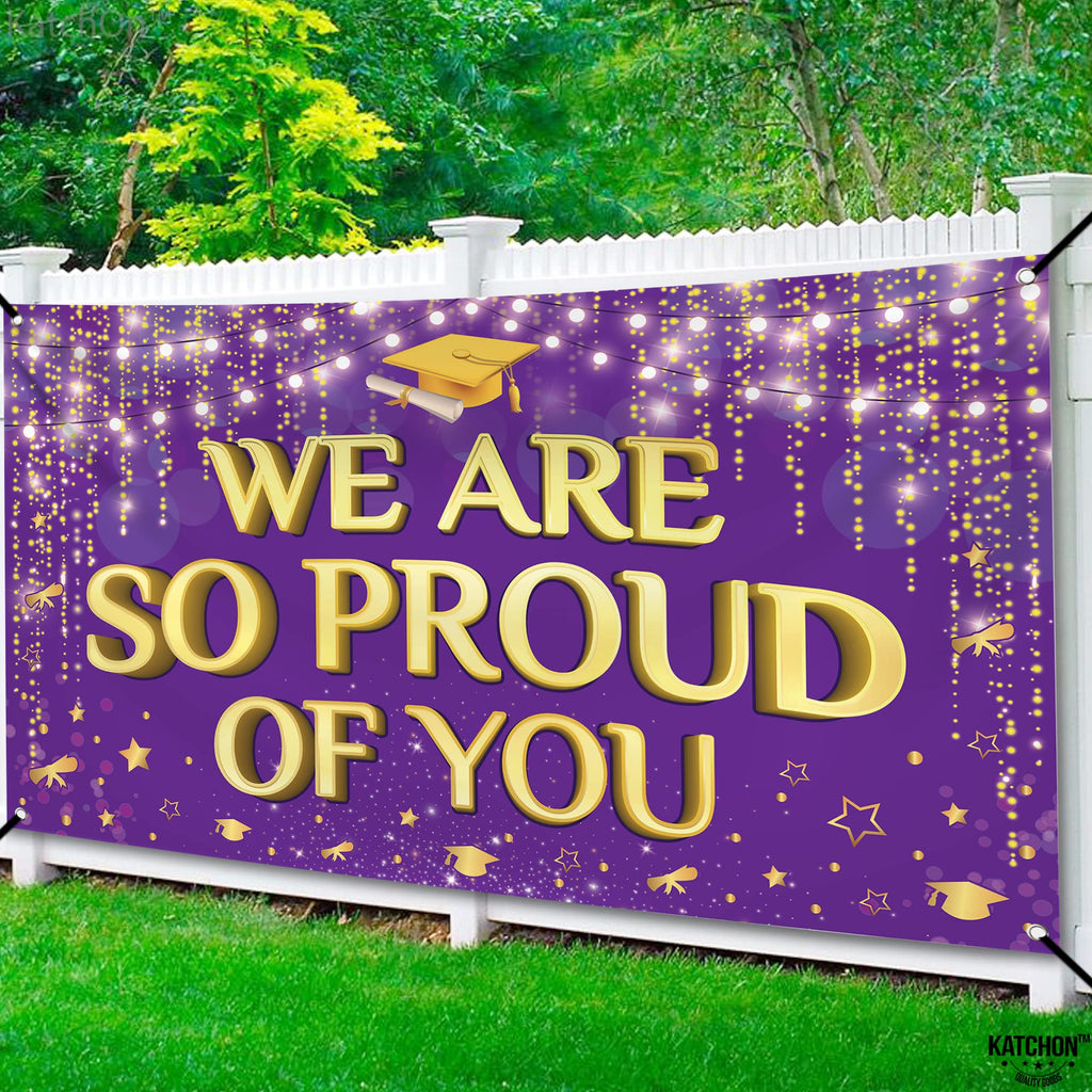 KatchOn XtraLarge Purple and Gold We Are So Proud of You Banner 2026 – 72x44 Inch Graduation Backdrop for Indoor/Outdoor Party Decor