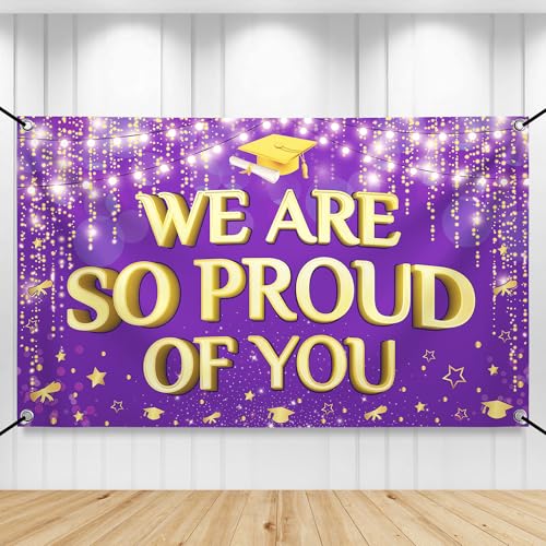 KatchOn XtraLarge Purple and Gold We Are So Proud of You Banner 2026 – 72x44 Inch Graduation Backdrop for Indoor/Outdoor Party Decor