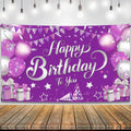 KatchOn XtraLarge Purple Happy Birthday Banner - 72x44 Inch Cloth Backdrop for Birthday Decorations, Reusable Party Banner with Silver & Rose Gold Accents