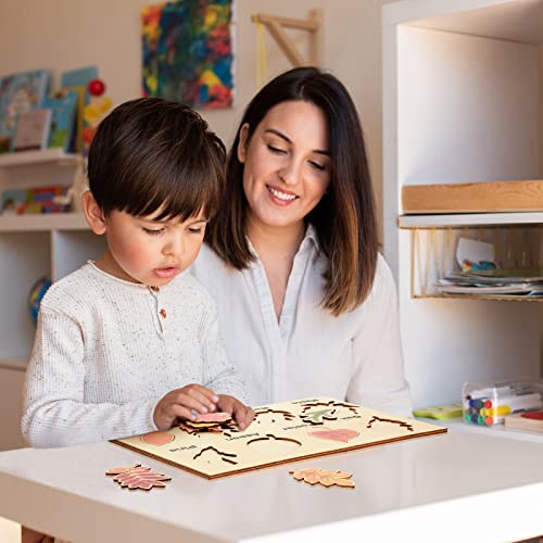 Kathfly 2-Piece Wooden Leaf Jigsaw Puzzle Set - 16 Colorful Leaves Montessori Educational Toy