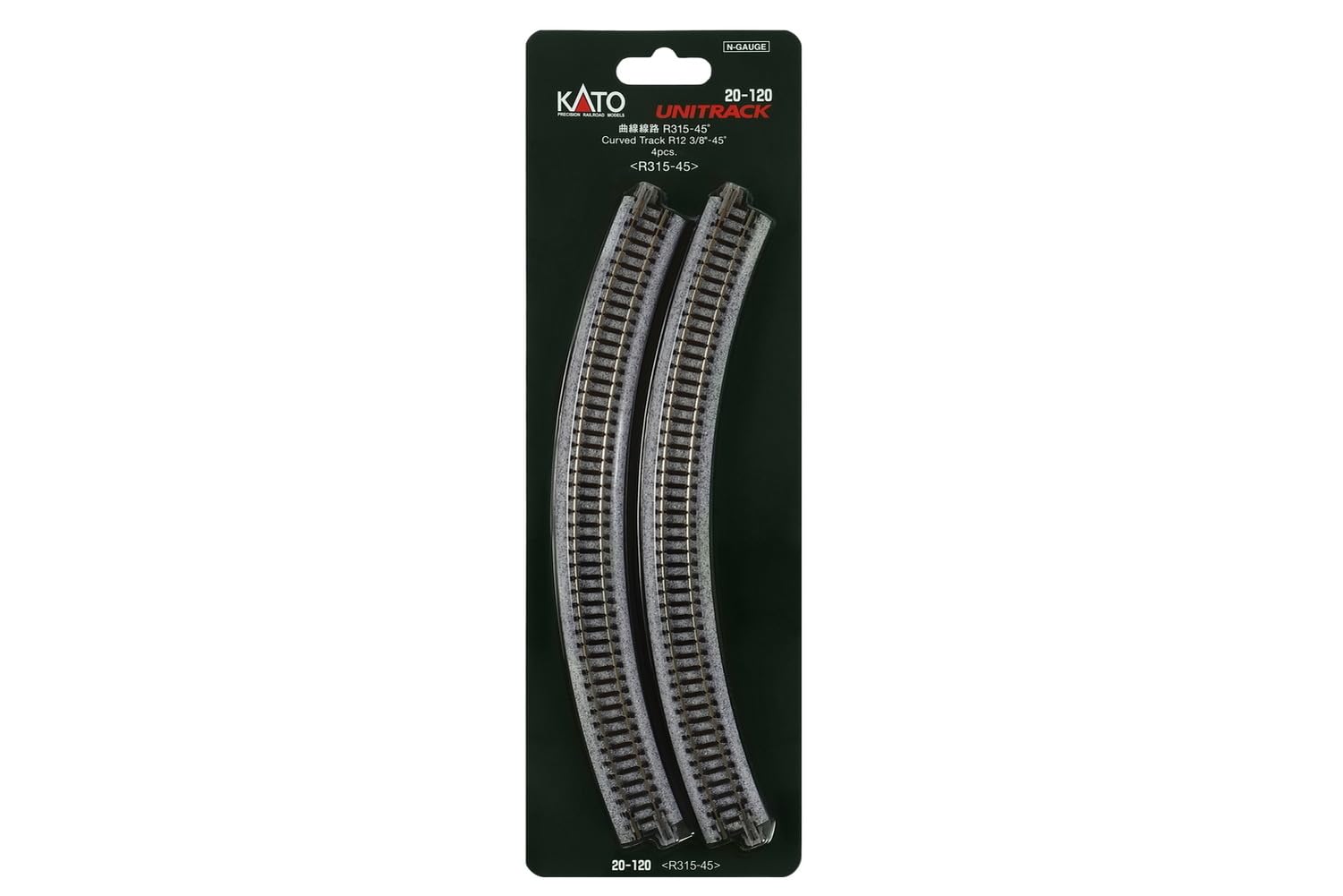 Kato Unitrack 315mm Radius 45-Degree Curve Track (4-Piece) for N Gauge Layouts