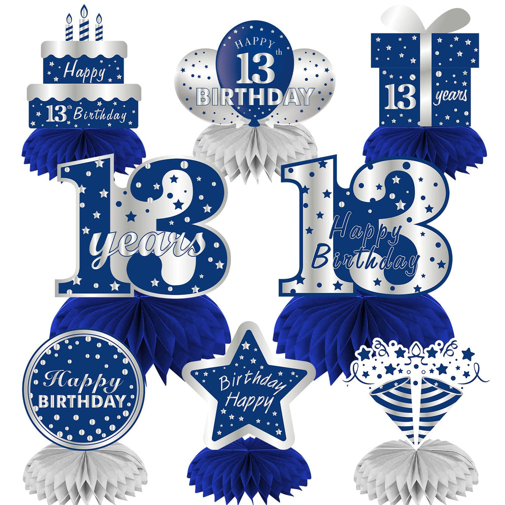 Kauayurk 8-Piece Blue Silver 13th Birthday Centerpieces for Boys