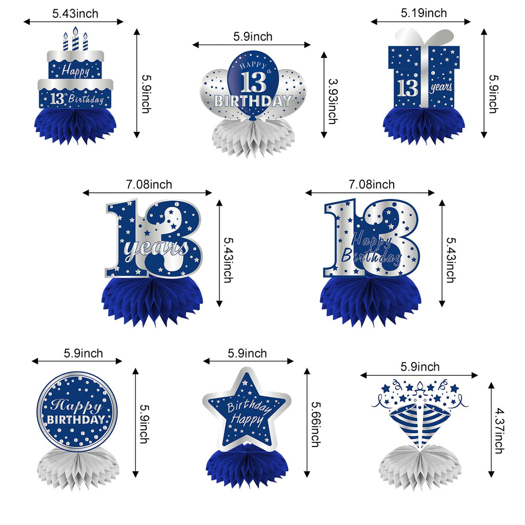 Kauayurk 8-Piece Blue Silver 13th Birthday Centerpieces for Boys