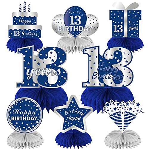 Kauayurk 8-Piece Blue Silver 13th Birthday Centerpieces for Boys