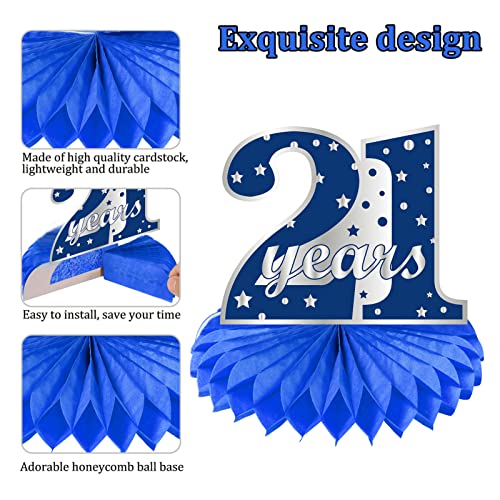 Kauayurk 8-Piece Blue Silver 21st Birthday Honeycomb Centerpieces Set