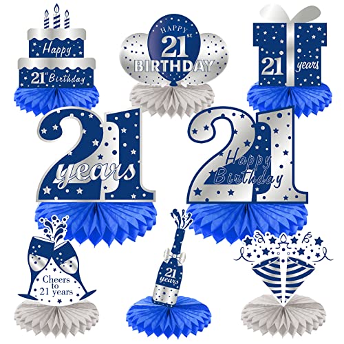 Kauayurk 8-Piece Blue Silver 21st Birthday Honeycomb Centerpieces Set