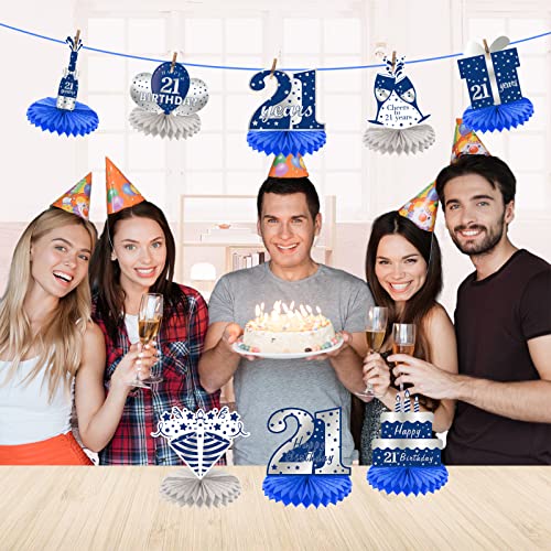Kauayurk 8-Piece Blue Silver 21st Birthday Honeycomb Centerpieces Set