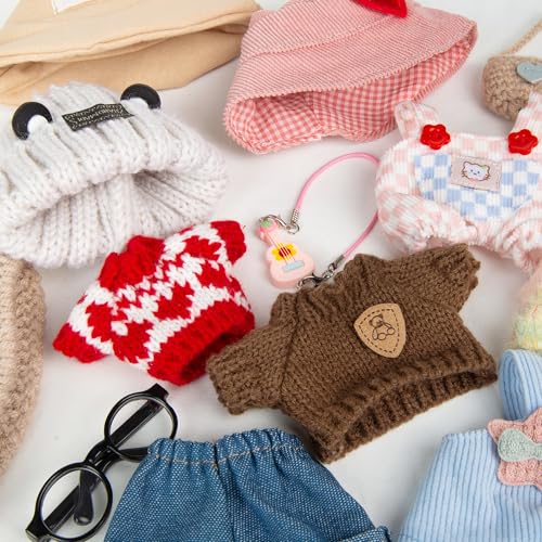 Kawaii Chic Style Set for 17cm Labubu Dolls – Pink White Check Romper & Heart Hat (Clothes Only)
