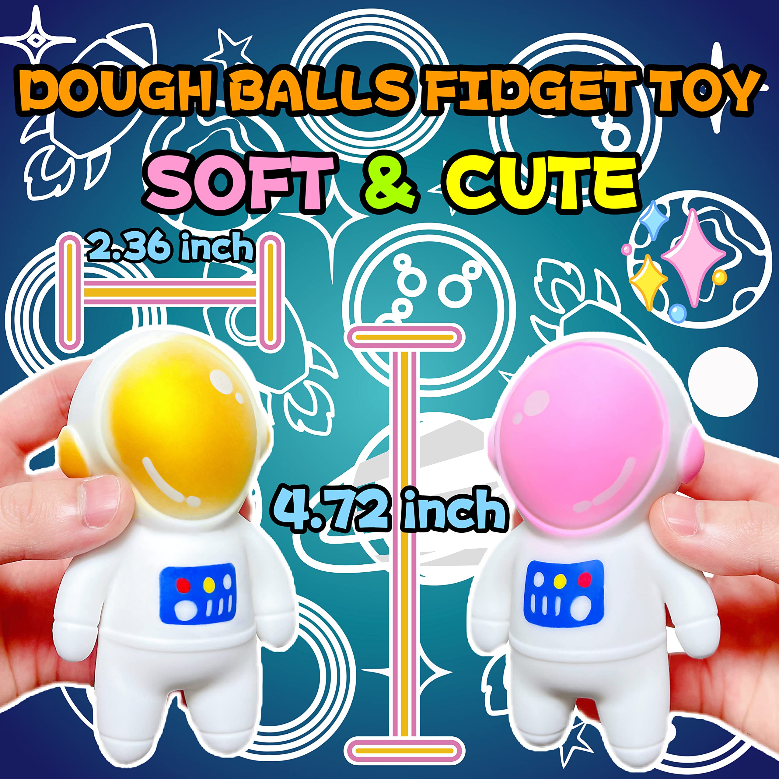 Kawaite 2-Pack Astronaut Stress Balls - Gold & Pink Squishy Fidget Toys for Kids & Adults, Anxiety Relief