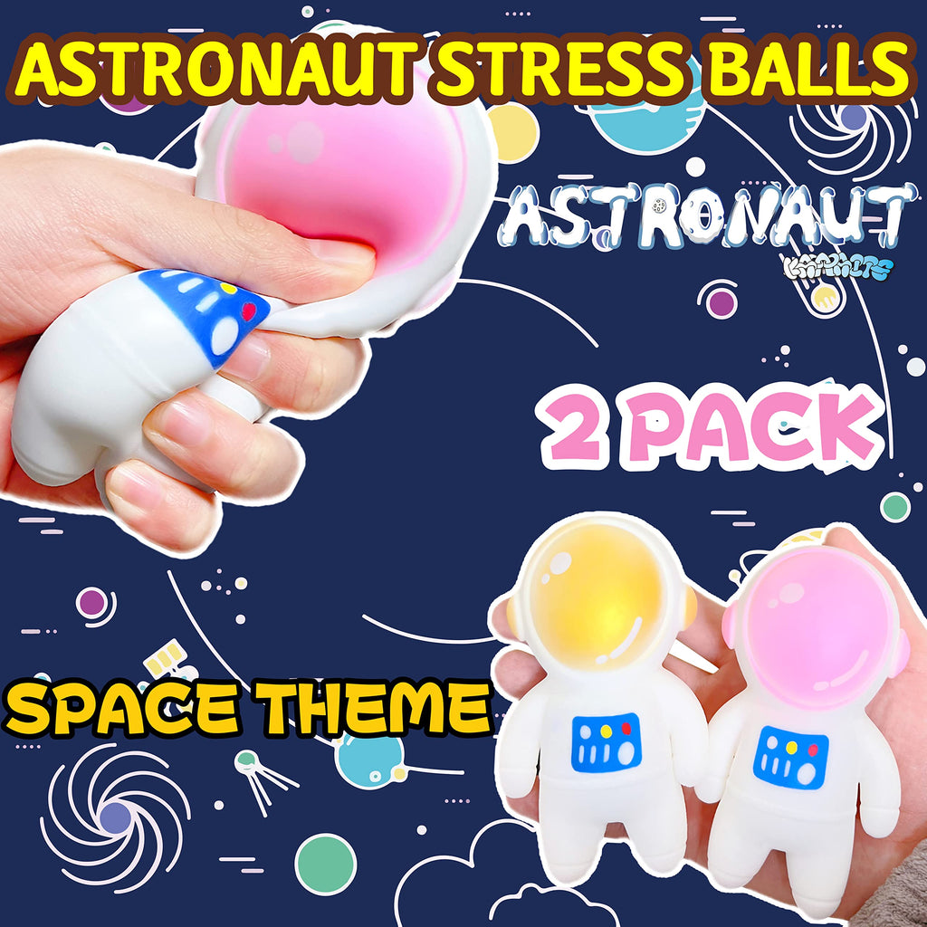Kawaite 2-Pack Astronaut Stress Balls - Gold & Pink Squishy Fidget Toys for Kids & Adults, Anxiety Relief