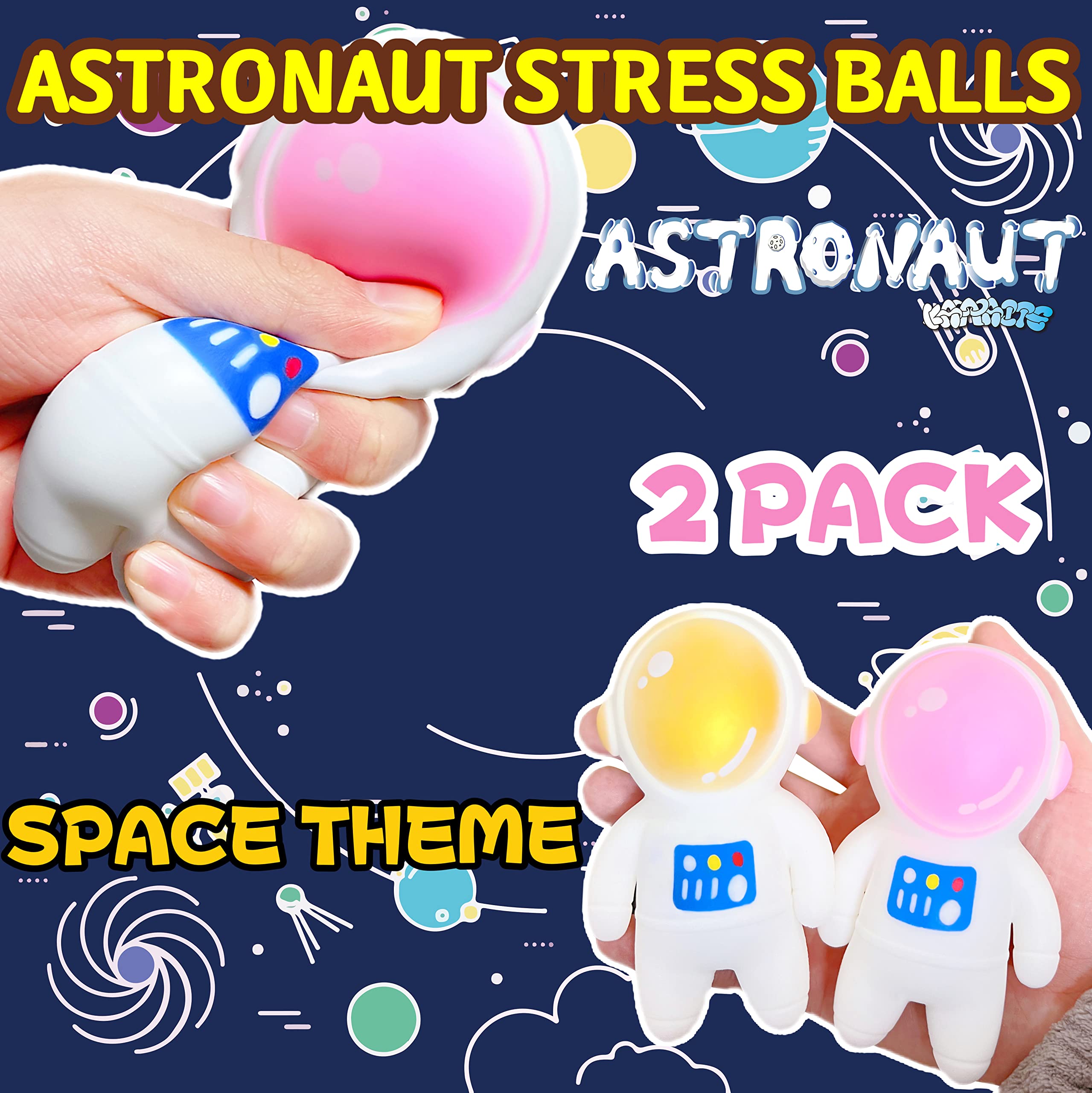 Kawaite 2-Pack Astronaut Stress Balls - Gold & Pink Squishy Fidget Toys for Kids & Adults, Anxiety Relief
