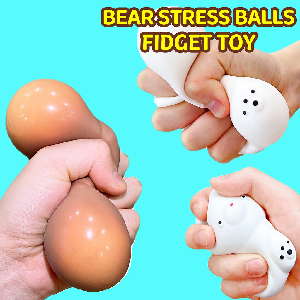 Kawaite 2 Pack Squishy Gummy Bear Stress Balls - White and Brown Dough Fidget Toy for Anxiety Relief and Focus