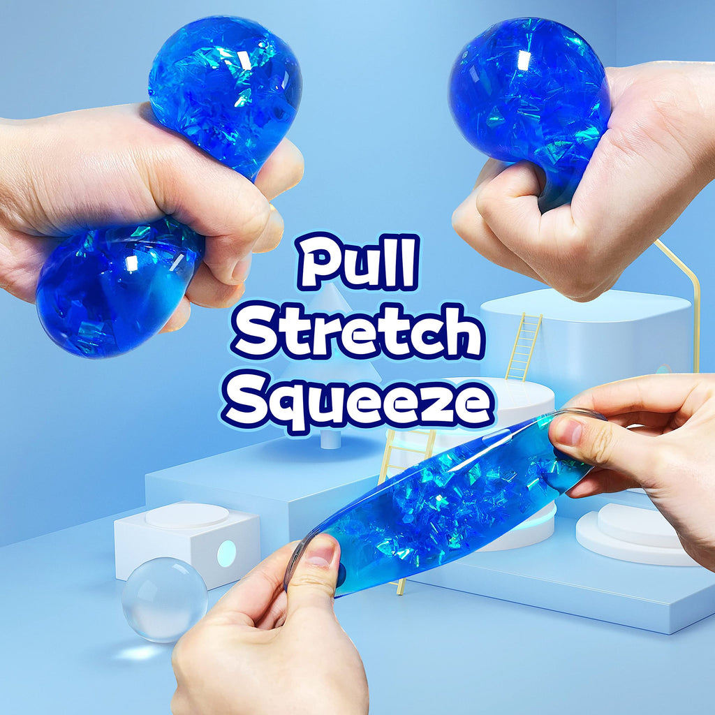 Kawaite Blue Squishy Glitter Stress Ball – Stretch and Squeeze Fidget Toy for Anxiety Relief