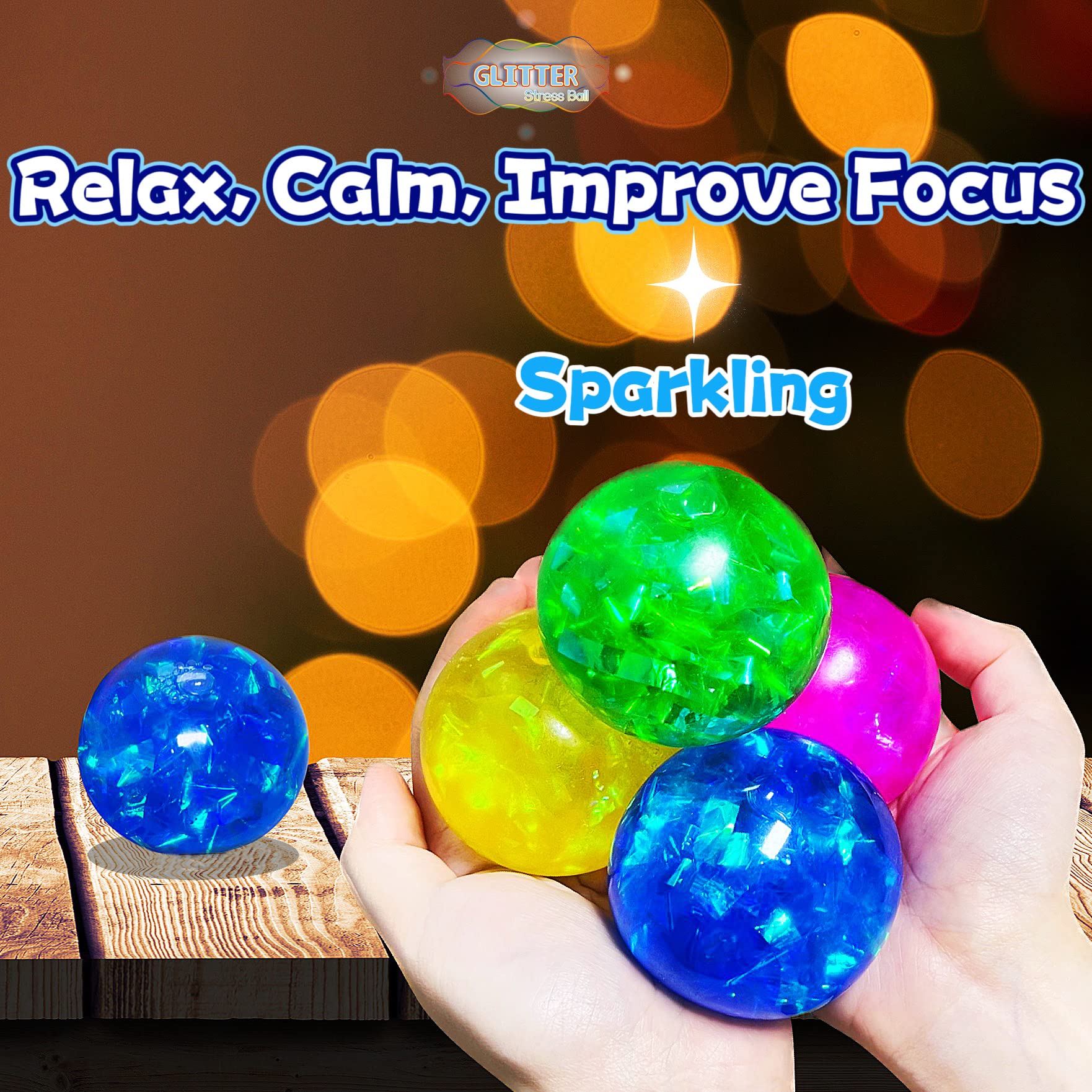 Kawaite Blue Squishy Glitter Stress Ball – Stretch and Squeeze Fidget Toy for Anxiety Relief