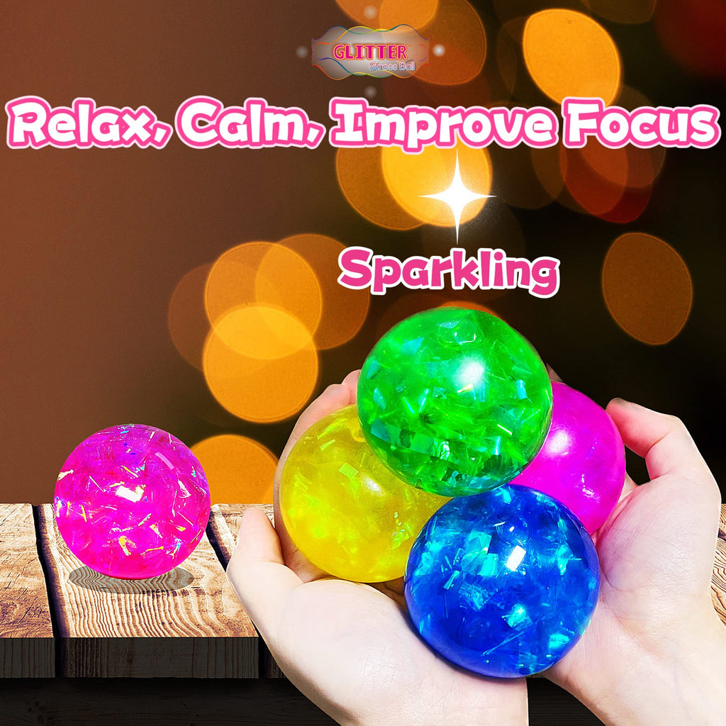 Kawaite Glitter Stress Balls – Squishy Fidget Toy Set for Kids & Adults (4 Colors)