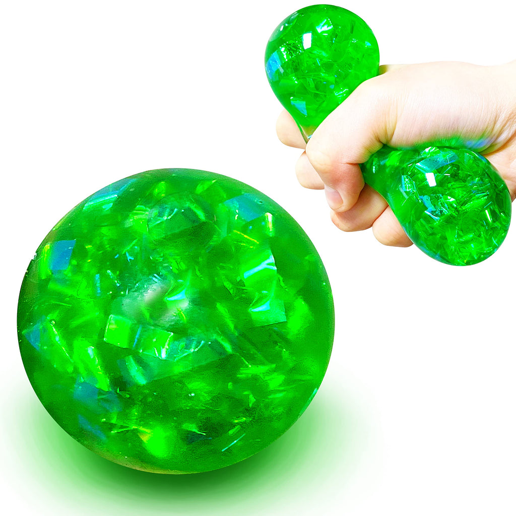 Kawaite Green Squishy Glitter Stress Ball - Stretchy Fidget Toy for Anxiety Relief, Party Favors, Classroom Prizes