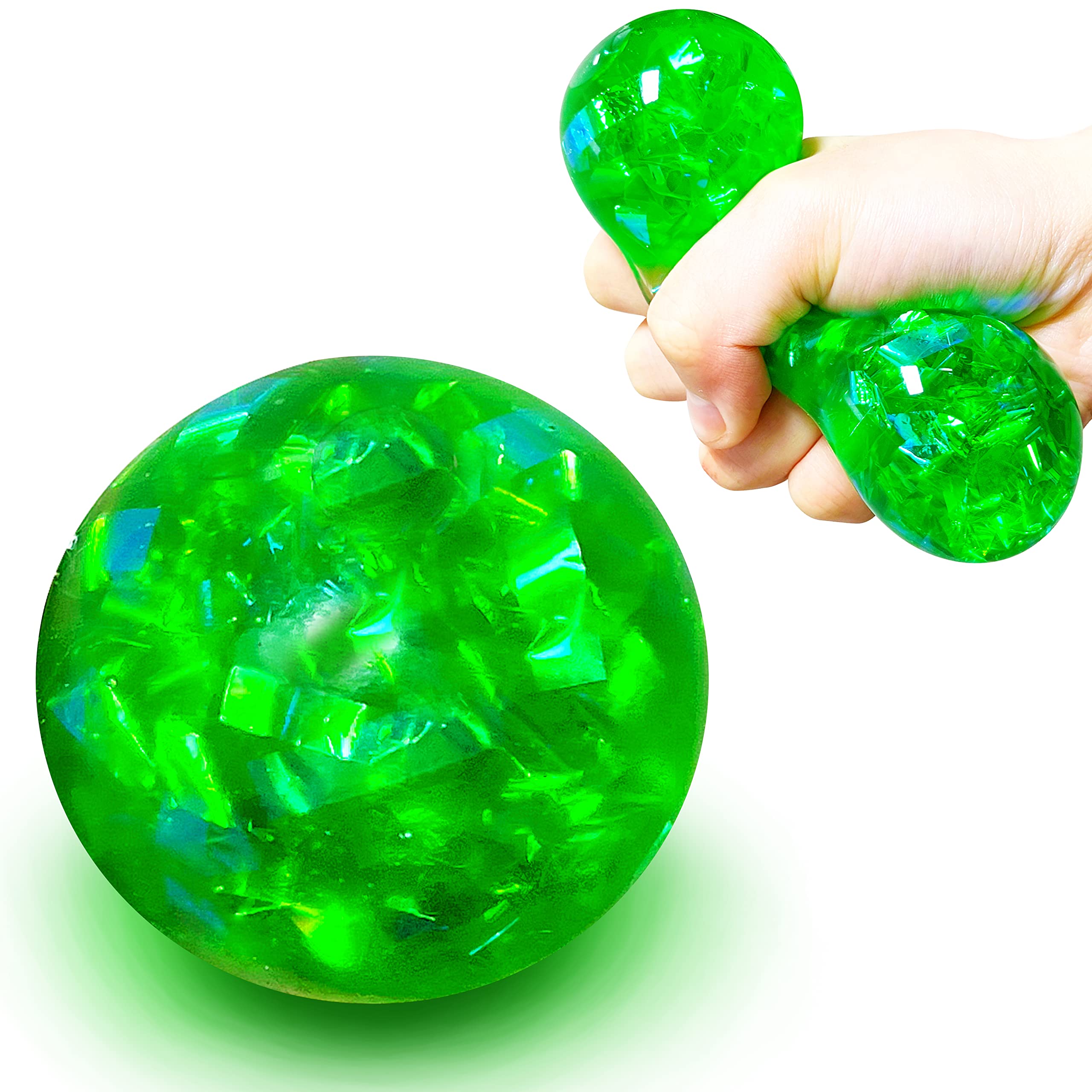 Kawaite Green Squishy Glitter Stress Ball - Stretchy Fidget Toy for Anxiety Relief, Party Favors, Classroom Prizes