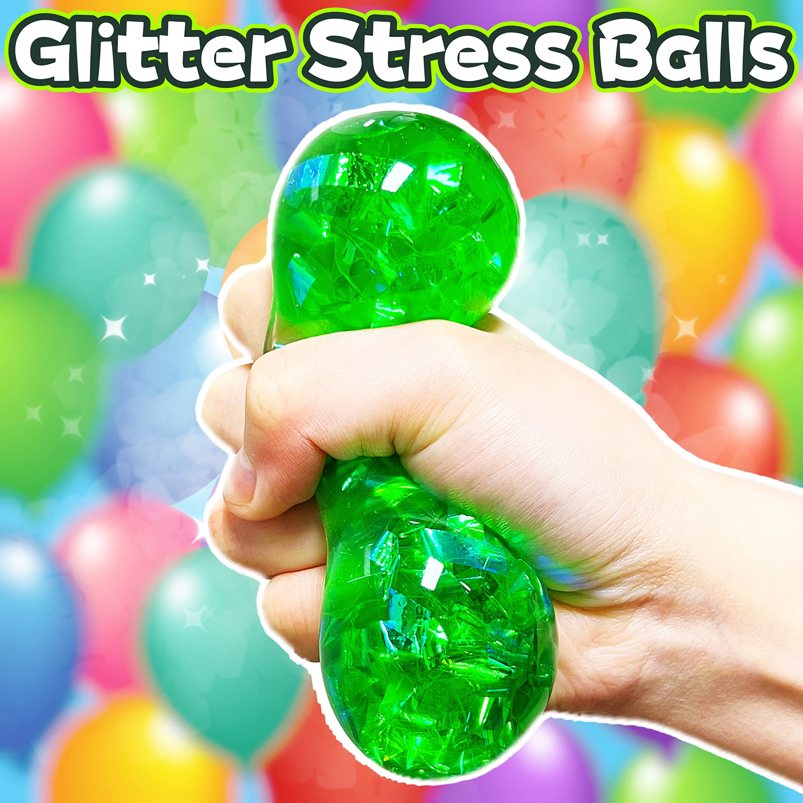 Kawaite Green Squishy Glitter Stress Ball - Stretchy Fidget Toy for Anxiety Relief, Party Favors, Classroom Prizes