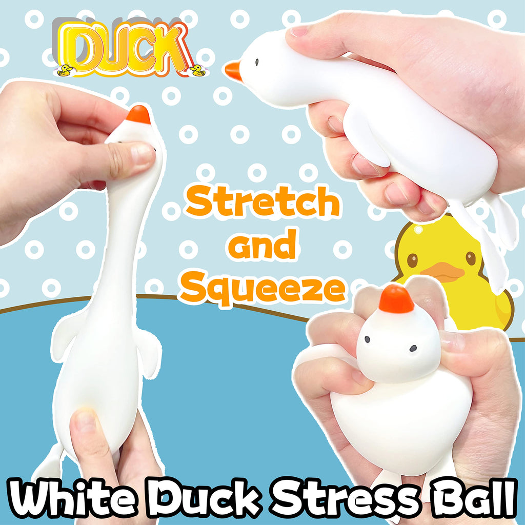 Kawaite White Duck Squishy Stress Ball – Stretchy Dough Fidget Toy for Anxiety Relief, Safe TPR Material, Fun for Kids and Adults