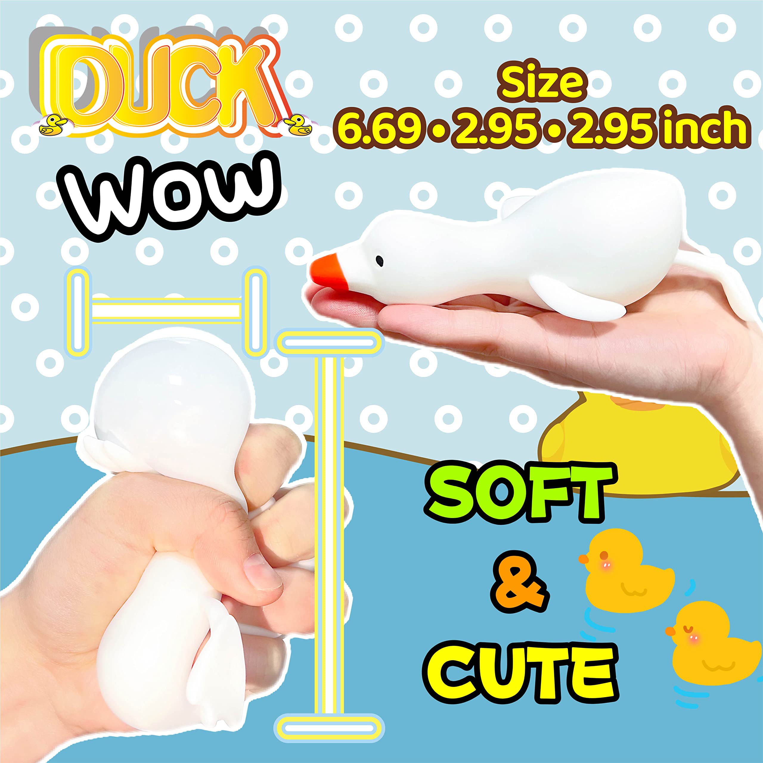 Kawaite White Duck Squishy Stress Ball – Stretchy Dough Fidget Toy for Anxiety Relief, Safe TPR Material, Fun for Kids and Adults