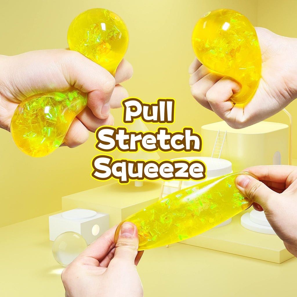 Kawaite Yellow Glitter Stress Ball Fidget Toy – Squishy, Stretchy Stress Relief for Kids and Adults