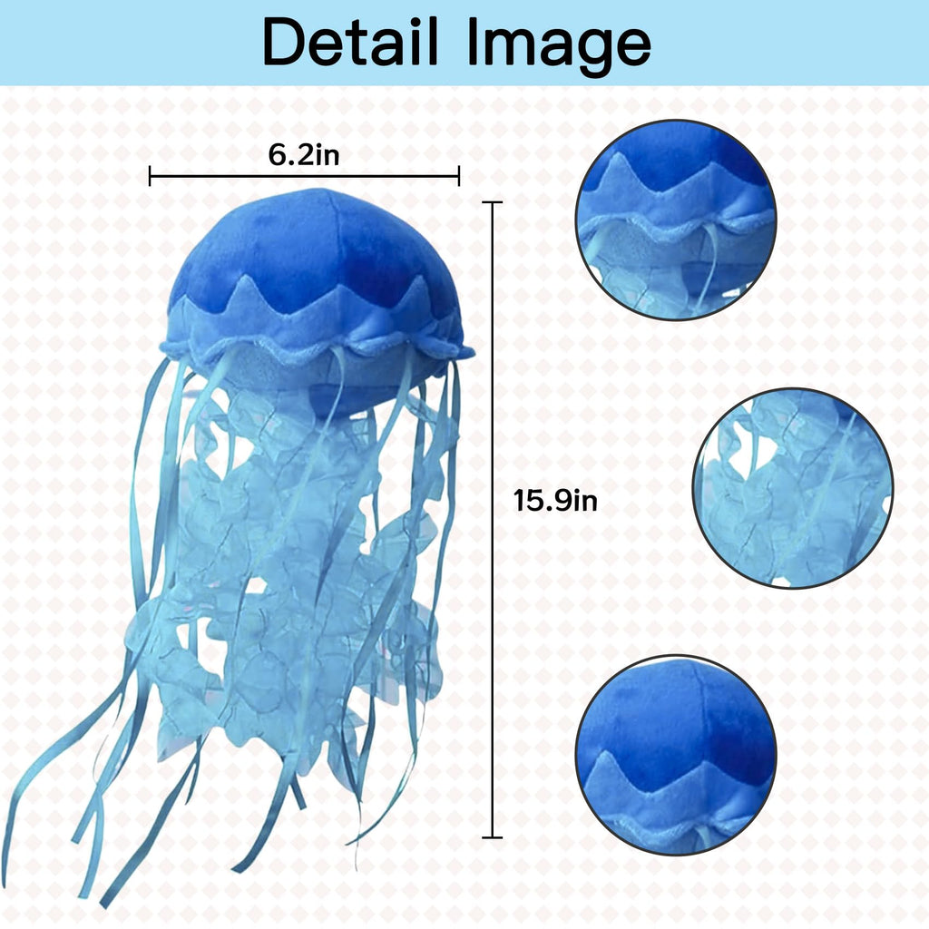 KAYBOBEZK Blue Jellyfish Plush Toy - 15.9 Inch Soft Stuffed Animal, Handmade Plush Pillow for Kids Room Decor