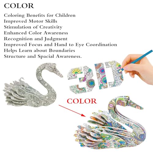 KAZOKU 3D Coloring Puzzle Set – 4 Animal Puzzles for Kids Ages 6-12, No Glue Needed