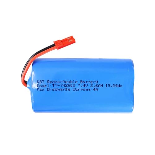 KBT 7.4V 2600mAh Li-ion Rechargeable Battery Pack with Red JST-2P Plug for RC Vehicles and Electronics