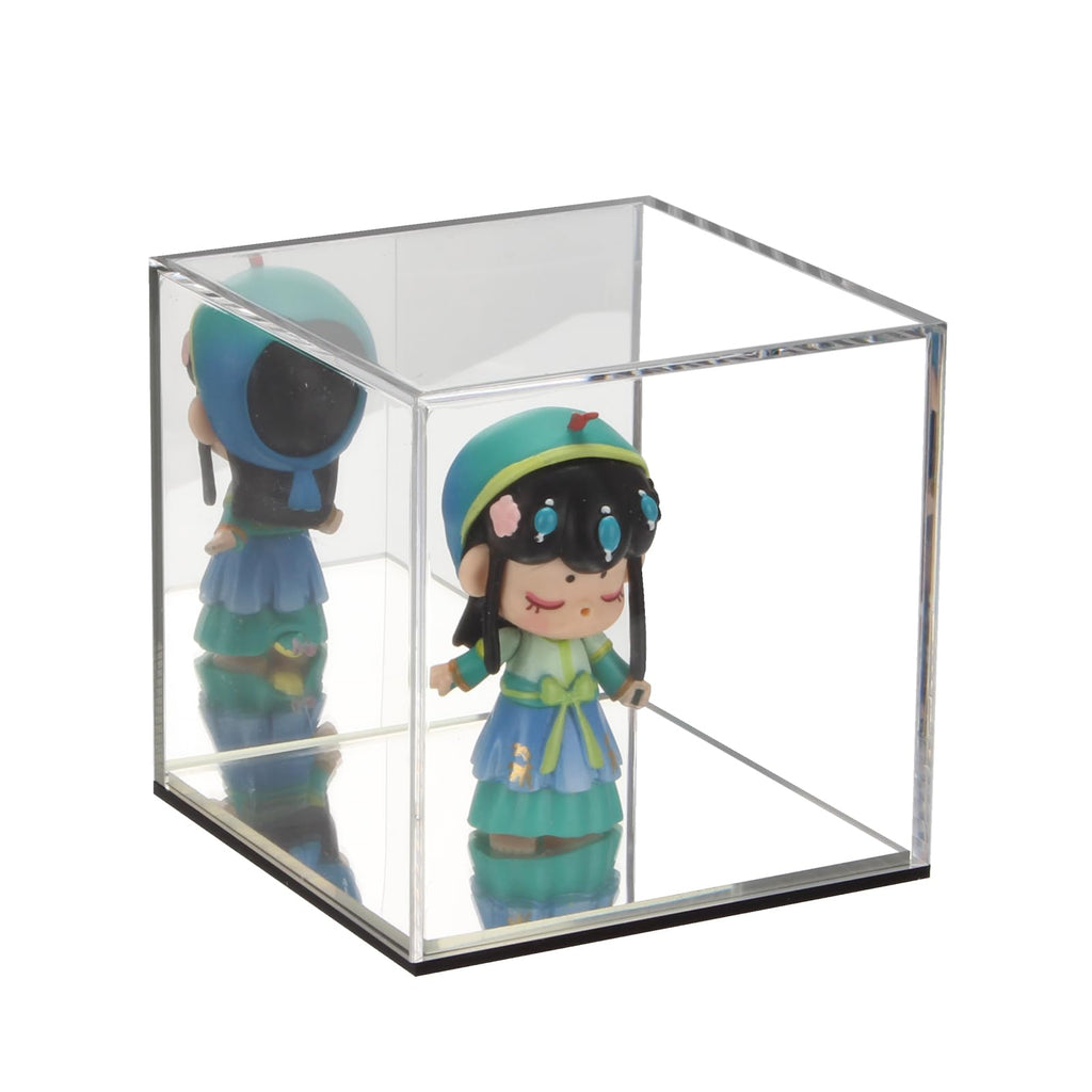 KCGANI Clear Acrylic Display Box with Mirror Back – 4x4x4 Inch Cube for Collectibles